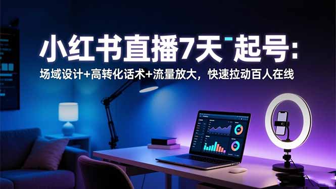 小红书直播7天起号：场域设计+高转化话术+流量放大，快速拉动百人在线-卿云社