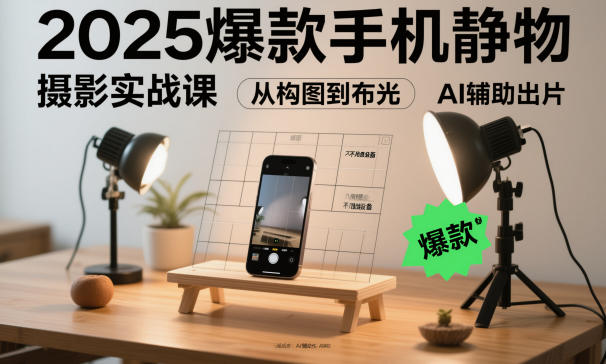 2025爆款手机静物摄影实战课，从构图到布光，不用贵设备，AI辅助出片-卿云社