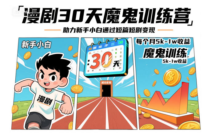 漫剧30天魔鬼训练营，助力新手小白通过短篇短剧变现，每个月5k-1w收益-卿云社