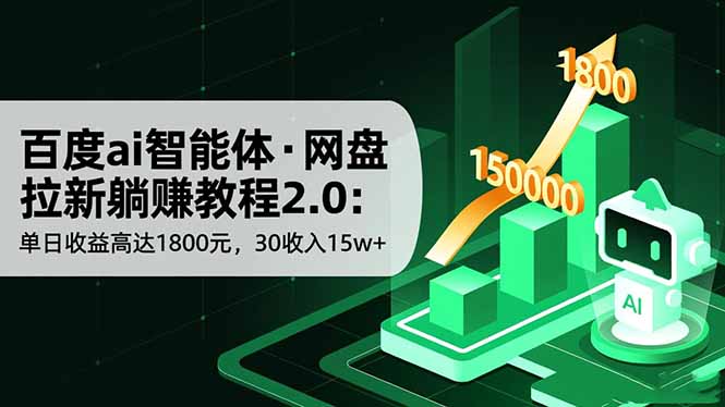 百度ai智能体·网盘拉新躺赚教程2.0：单日收益高达1800元，30收入15w+-卿云社