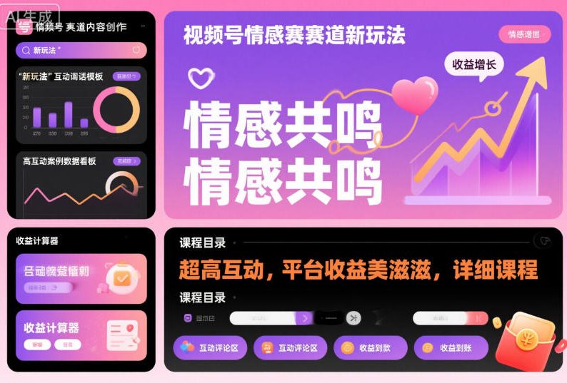 视频号情感赛道新玩法，超高互动，平台收益美滋滋，详细课程-卿云社