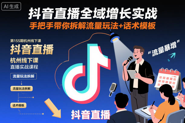 抖音直播全域增长实战第155期杭州线下课，手把手带你拆解流量玩法+话术模板-卿云社
