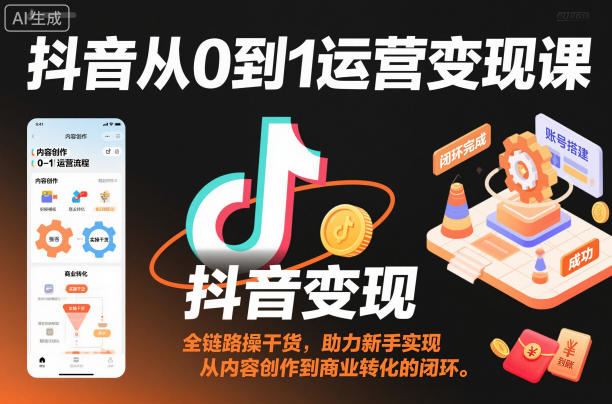 抖音从0到1运营变现课，全链路实操干货，助力新手实现从内容创作到商业转化的闭环-卿云社