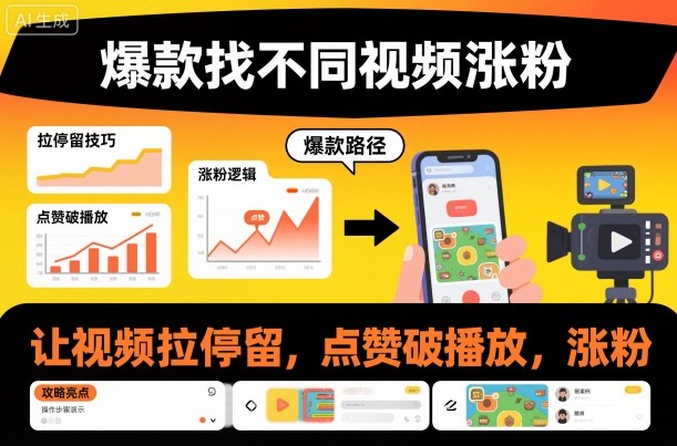 爆款找不同视频涨粉，让视频拉停留，实现点赞，破播放，涨粉-卿云社