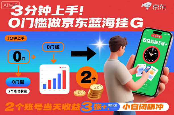 3分钟上手！0门槛做京东蓝海全自动掘金，2个账号当天收益3张+，小白闭眼冲【揭秘】-卿云社
