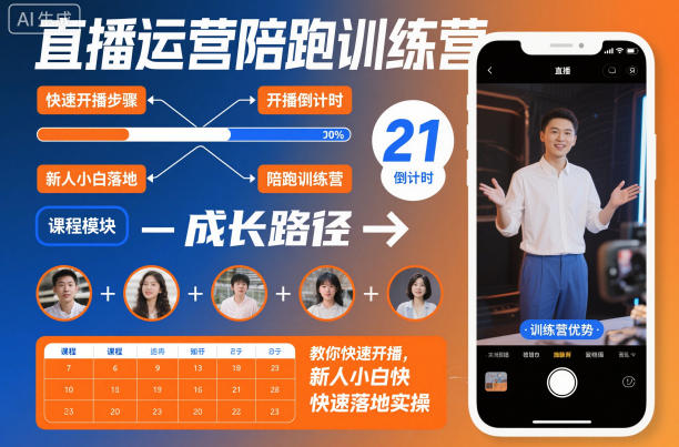 直播运营陪跑训练营，教你快速开播，新人小白快速落地实操-卿云社