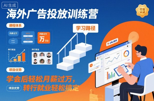 海外广告投放训练营，学会后轻松月薪过万，转行就业轻松搞定-卿云社