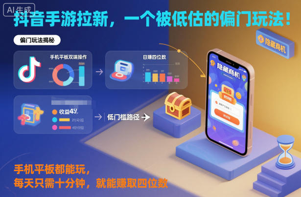 抖音手游拉新，一个被低估的偏门玩法！手机平板都能玩，每天只需十分钟，就能賺取四位数【揭秘】-卿云社