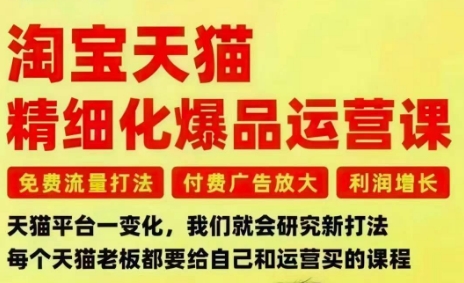 淘宝天猫精细化爆品运营课，免费流量打法-付费广告放大-利润增长-三大核心痛点，一次全部解决-卿云社