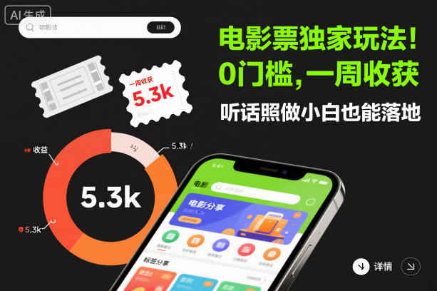 电影票独家玩法！0门槛，一周收获5.3k，听话照做小白也能落地【揭秘】-卿云社