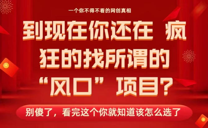 马上26年了，你还在找所谓的风口项目？别傻了，看完这个你全都懂了！【揭秘】-卿云社