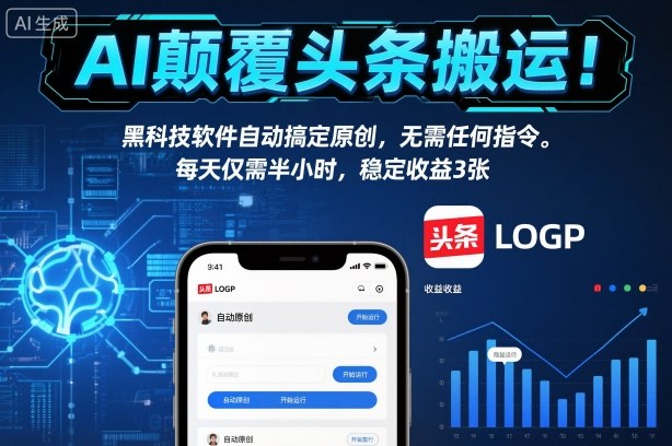 AI颠覆头条搬运！黑科技软件自动搞定原创，无需任何指令。每天仅需半小时，稳定收益3张【揭秘】-卿云社