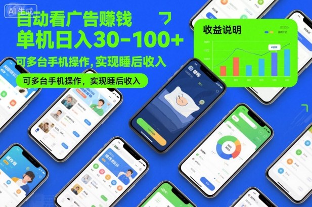 自动看广告賺钱，单机日入30-100+，可多台手机操作，实现睡后收入【揭秘】-卿云社