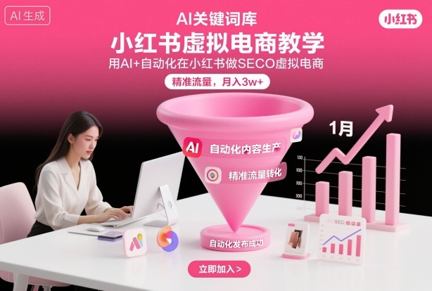 小红书虚拟电商项目，用AI+自动化在小红书做SEO虚拟电商，精准流量，月入3w+-卿云社