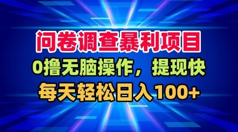 问卷调查暴利项目，0撸无脑操作，提现快，每天轻松日入100+【揭秘】-卿云社