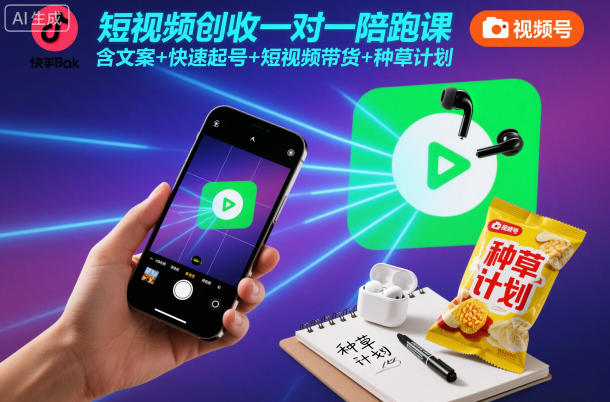 短视频创收一对一陪跑课，含文案+快速起号+短视频带货+种草计划-卿云社