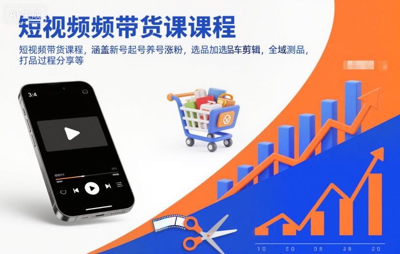 短视频带货课程，涵盖新号起号养号涨粉，选品加选品车剪辑，全域测品，打品过程分享等-卿云社