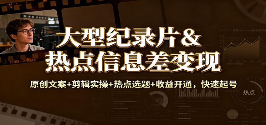 大型纪录片&热点信息差变现：原创文案+剪辑实操+热点选题+收益开通，快速起号-卿云社