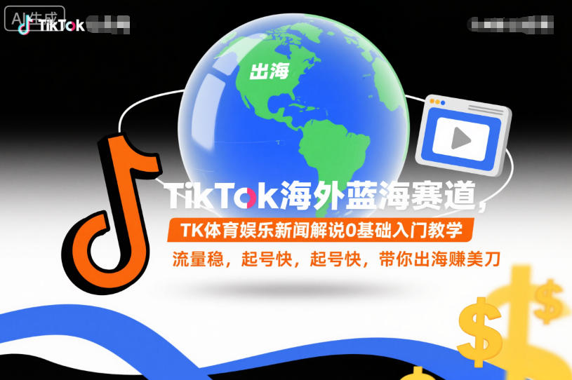 TikTok海外蓝海赛道，TK体育娱乐新闻解说0基础入门教学，流量稳，起号快，带你出海賺美刀-卿云社