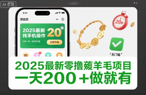2025最新零撸薅羊毛项目，纯手机操作，20秒一单，无任何门槛，一天200+做就有【揭秘】-卿云社