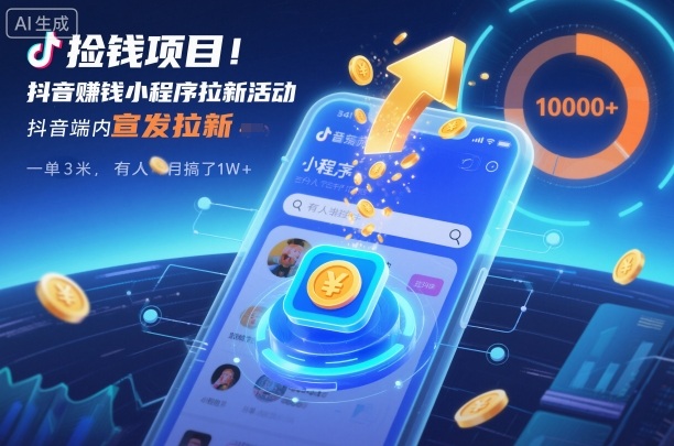 捡钱项目！抖音賺钱小程序拉新活动，抖音端内宣发拉新，一单3米，有人半个月搞了1W+-卿云社