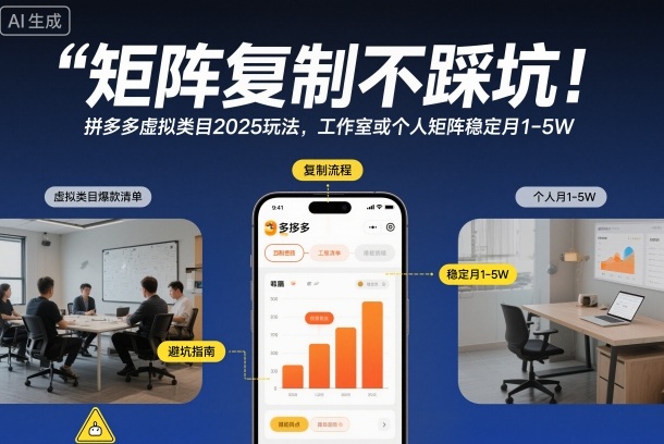 矩阵复制不踩坑！拼多多虚拟类目2025玩法，工作室或者个人矩阵稳定月1-5W【揭秘】-卿云社
