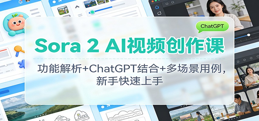 Sora 2 AI视频创作课：功能解析+ChatGPT结合+多场景用例，新手快速上手-卿云社
