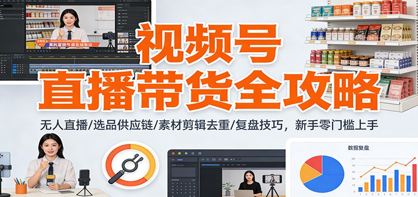 视频号直播带货全攻略：无人直播/选品供应链/素材剪辑去重/复盘技巧，零门槛上手-卿云社
