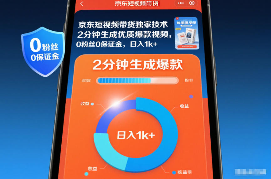 京东短视频带货独家技术，2分钟生成一条优质爆款视频，0粉丝0保证金，日入1k+【揭秘】-卿云社