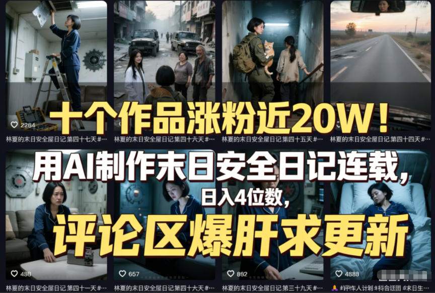 十个作品涨粉近20W！用AI制作末日安全日记连载，日入4位数，评论区爆肝求更新(附详细步骤)-卿云社