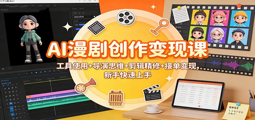 AI漫剧创作变现课：工具使用+导演思维+剪辑精修+接单变现，新手快速上手-卿云社