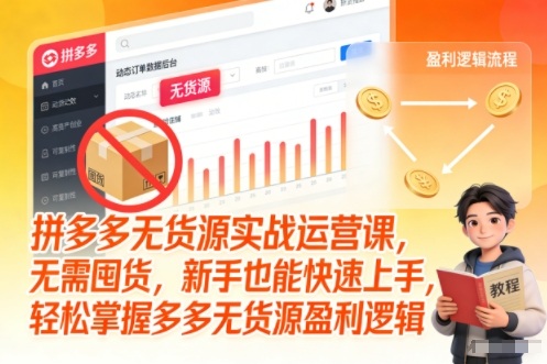 拼多多无货源实战运营课，无需囤货，新手也能快速上手，轻松掌握多多无货源盈利逻辑-卿云社