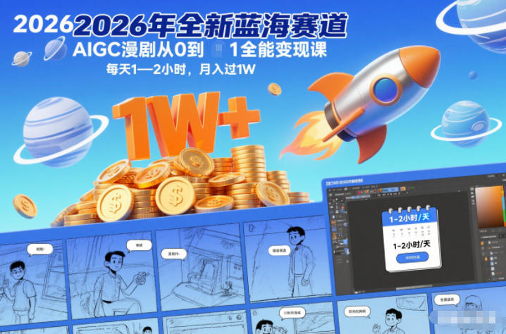 2026年全新蓝海赛道AIGC漫剧从0到1全能变现课，每天1—2小时，月入过1W-卿云社