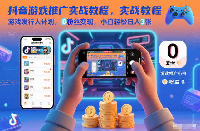 抖音游戏推广实战教程，游戏发行人计划，0粉丝变现，小白轻松日入3张-卿云社