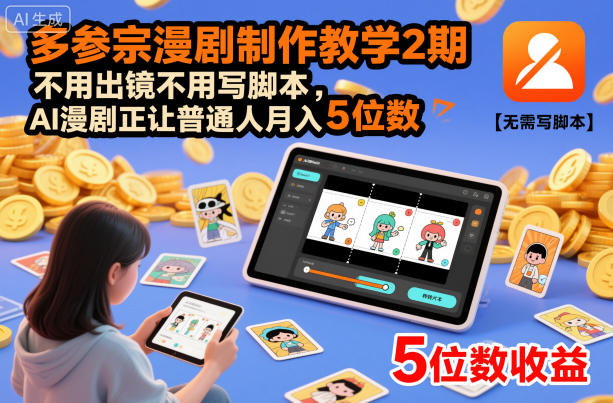 多参宗漫剧制作教学2期，不用出镜不用写脚本，AI漫剧正让普通人月入5位数(更新)-卿云社