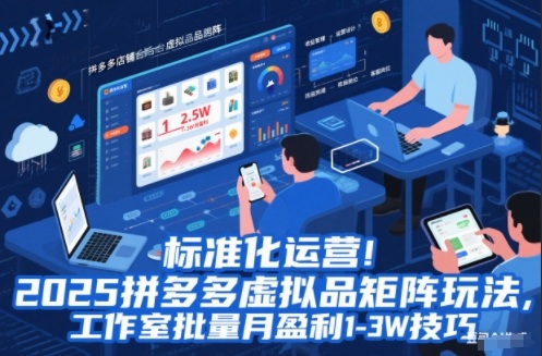 标准化运营！2025拼多多虚拟品矩阵玩法，工作室批量月盈利1-3W技巧【揭秘】-卿云社