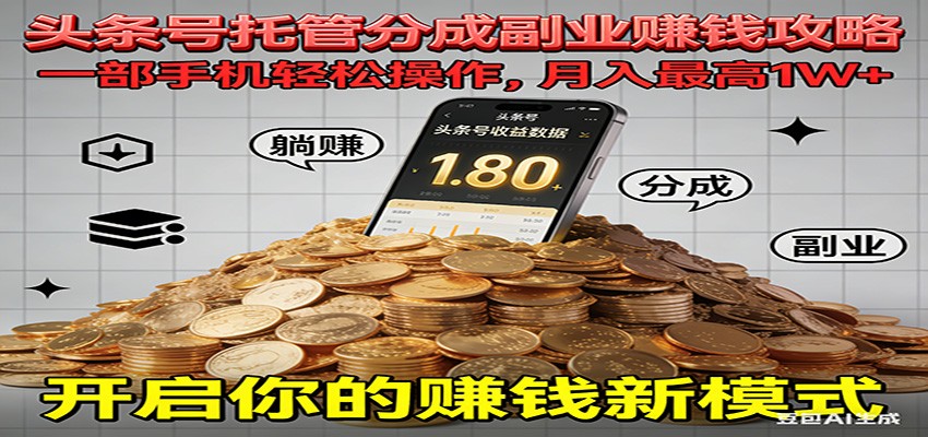全程托管今日头条，一部手机就可以开干，最高躺赚1W+-卿云社