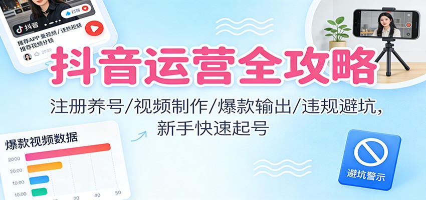 抖音运营全攻略：注册养号/视频制作/爆款输出/违规避坑，新手快速起号-卿云社