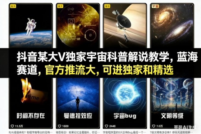 抖音某大V独家宇宙科普解说教学，蓝海赛道，官方推流大，可进独家和精选-卿云社