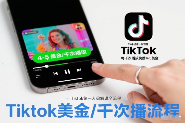 TK中视频计划项目，Tiktok第一人称解说流程，每干次播放奖励4-5美金-卿云社