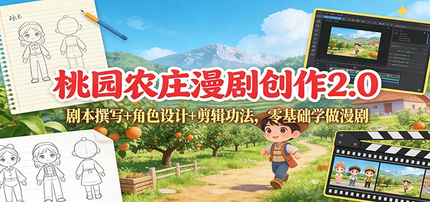 桃园农庄漫剧创作2.0：剧本撰写+角色设计+剪辑功法，零基础学做漫剧-卿云社