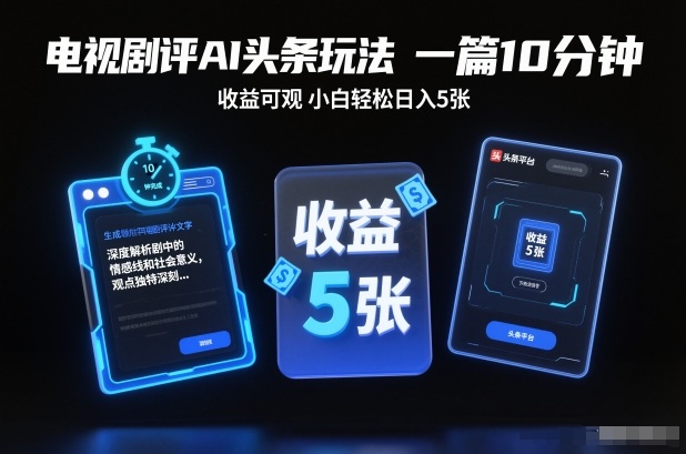 电视剧评AI头条玩法，一篇10分钟，收益可观，小白轻松日入5张+【独家】-卿云社