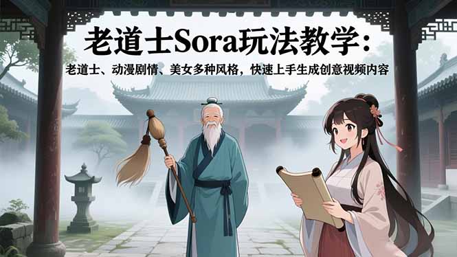 老道士Sora玩法教学：老道士、动漫剧情、美女多种风格，快速上手生成创意视频内容-卿云社
