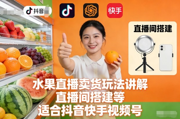 水果直播卖货玩法讲解、直播间搭建等，适合抖音快手视频号-卿云社
