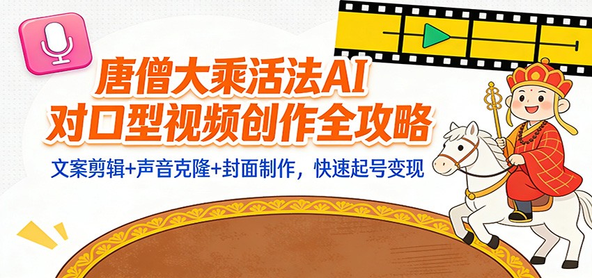 “大乘活法”AI对口型视频创作全攻略：文案剪辑+声音克隆+封面制作，快速起号变现-卿云社