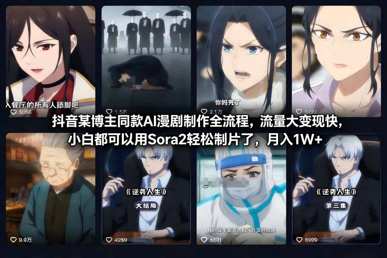 抖音某博主同款AI漫剧制作全流程，流量大变现快，小白都可以用Sora2轻松制片了，月入1W+-卿云社