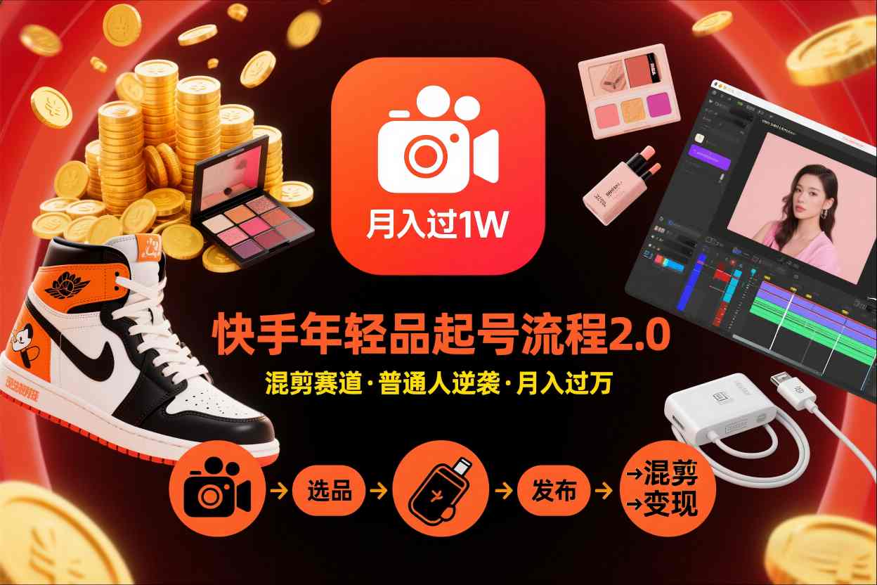 快手短视频带货年轻品起号流程2.0，快手年轻品混剪赛道，普通人也能月入过1W-卿云社