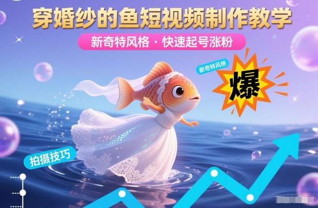穿婚纱的鱼短视频制作教学，新奇特风格，快速起号涨粉-卿云社