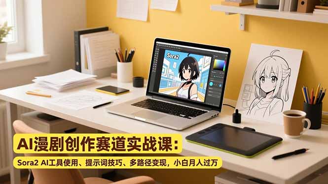 AI漫剧创作赛道实战课：Sora2 AI工具使用、提示词技巧、多路径变现，小白月入过万-卿云社