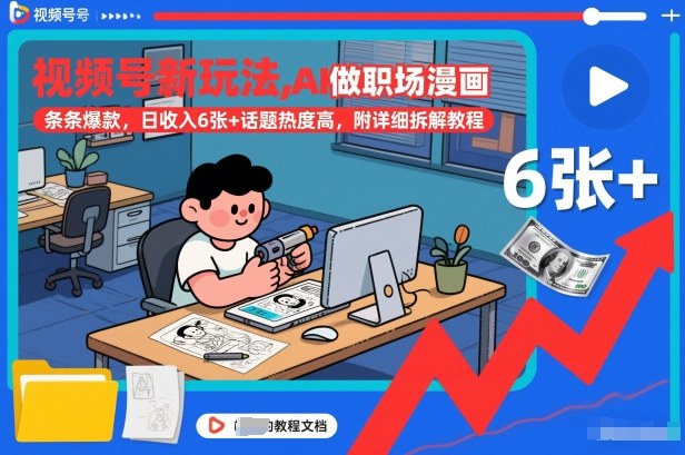 视频号新玩法，AI做职场漫画，条条爆款，日收入6张+话题热度高，附详细拆解教程-卿云社
